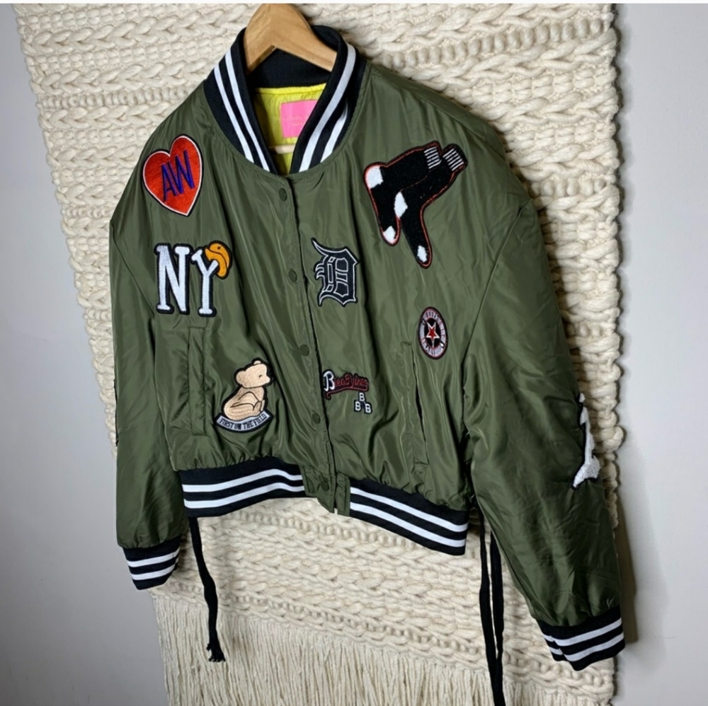 Azalea Wang Green Chenille Patch Bomber Jacket - Picture 6 of 6